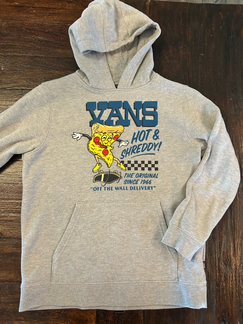 Vans Gray Hoodie ‘Hot & Shreddy’ Pizza Graphic